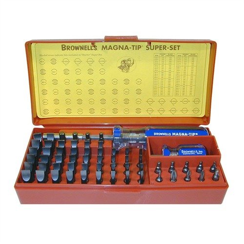 MAGNA-TIP 58 BIT MASTER SCREWDRIVER SET - BROWNELLS MAGNA-TIP MASTER SUPER 58 BIT SET WITH #81 HANDLE BLUE