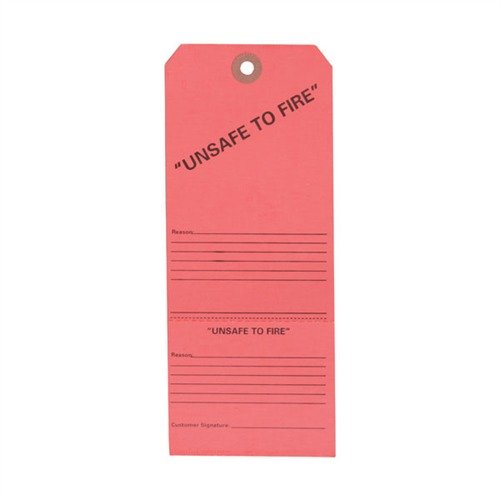 "UNSAFE TO FIRE" TAGS - BROWNELLS UNSAFE TO FIRE TAGS, 25 PACK