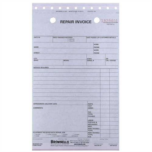 REPAIR LOG BOOKS - BROWNELLS REPAIR LOG INVOICE FORMS, 3-PART, 100 PACK