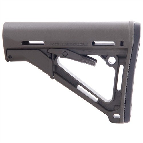 The MAGPUL CTR Stock offers a friction locking system for stability, quick LOP adjustments, and durable nylon construction, fitting mil-spec buffer tubes.