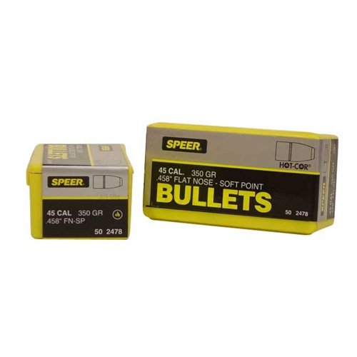 HOT-COR 458 CALIBER (0.458") SOFT POINT FLAT NOSE BULLETS - SPEER 458 CALIBER (0.458") 350GR SOFT POINT FLAT NOSE 50/BOX