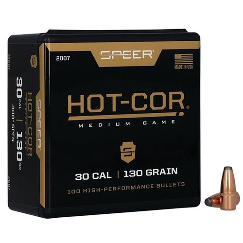 HOT-COR 30 CALIBER (0.308") SOFT POINT FLAT NOSE BULLETS - SPEER 30 CALIBER (0.308") 130GR SOFT POINT FLAT NOSE 100/BOX