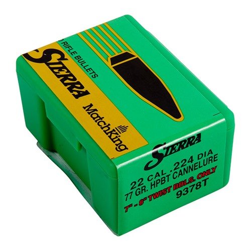 MATCHKING 22 CAL(.224) CANNELURE HOLLOW POINT BOAT TAIL BULLETS - SIERRA BULLETS, INC. MATCHKING 22 CALIBER (0.224") 77GR CANNELURE HPBT 50/BOX