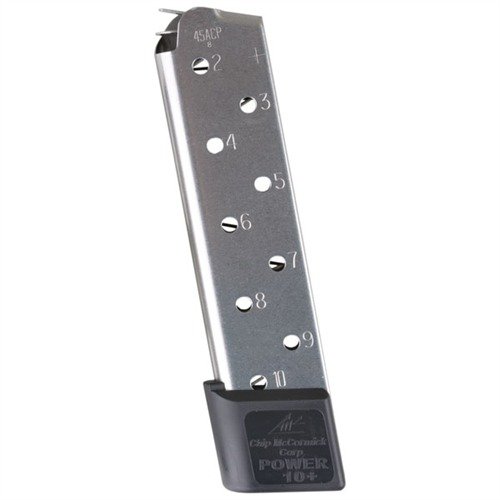 1911 10RD 45ACP POWER PLUS MAGAZINE - CHIP MCCORMICK CUSTOM POWER MAG PLUS .45 ACP 10 ROUND STAINLESS