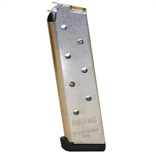 1911 8RD 45ACP POWER MAGAZINES - CHIP MCCORMICK CUSTOM POWER MAG, .45 ACP, 8 ROUND, STAINLESS