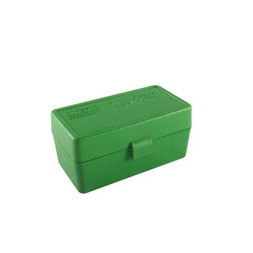 FLIP TOP RIFLE AMMO BOXES - MTM CASE-GARD FLIP TOP RIFLE AMMO BOX 22-250 -7MM 50 ROUND GREEN
