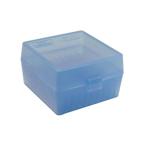 FLIP TOP RIFLE AMMO BOXES - MTM CASE-GARD FLIP TOP RIFLE AMMO BOX 223-RUGER 6X47 100 ROUND BLUE